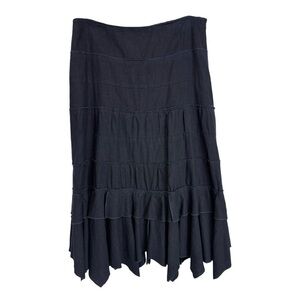 Vintage Tiered Handkerchief Asymmetrical Hem Midi Skirt Size 14 Navy Blue Y2K